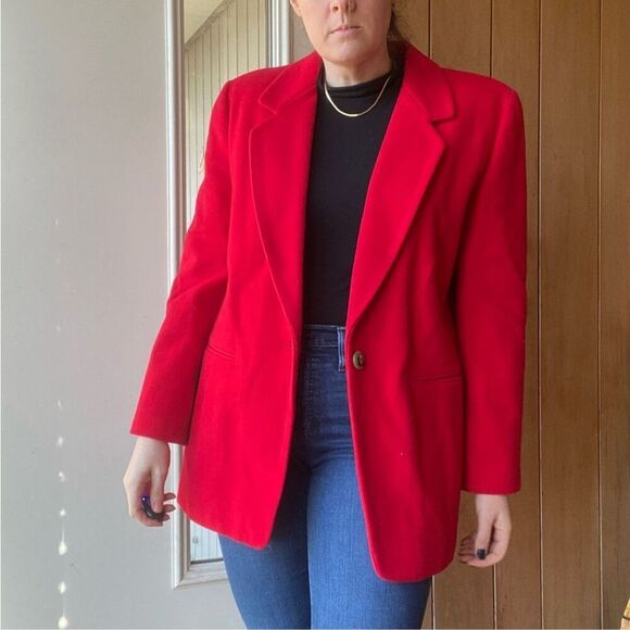 VTG Harvey Bernard Heavy Weight Singe Button Red Wool Cashmere Blend Blazer - SZ - Picture 2 of 7